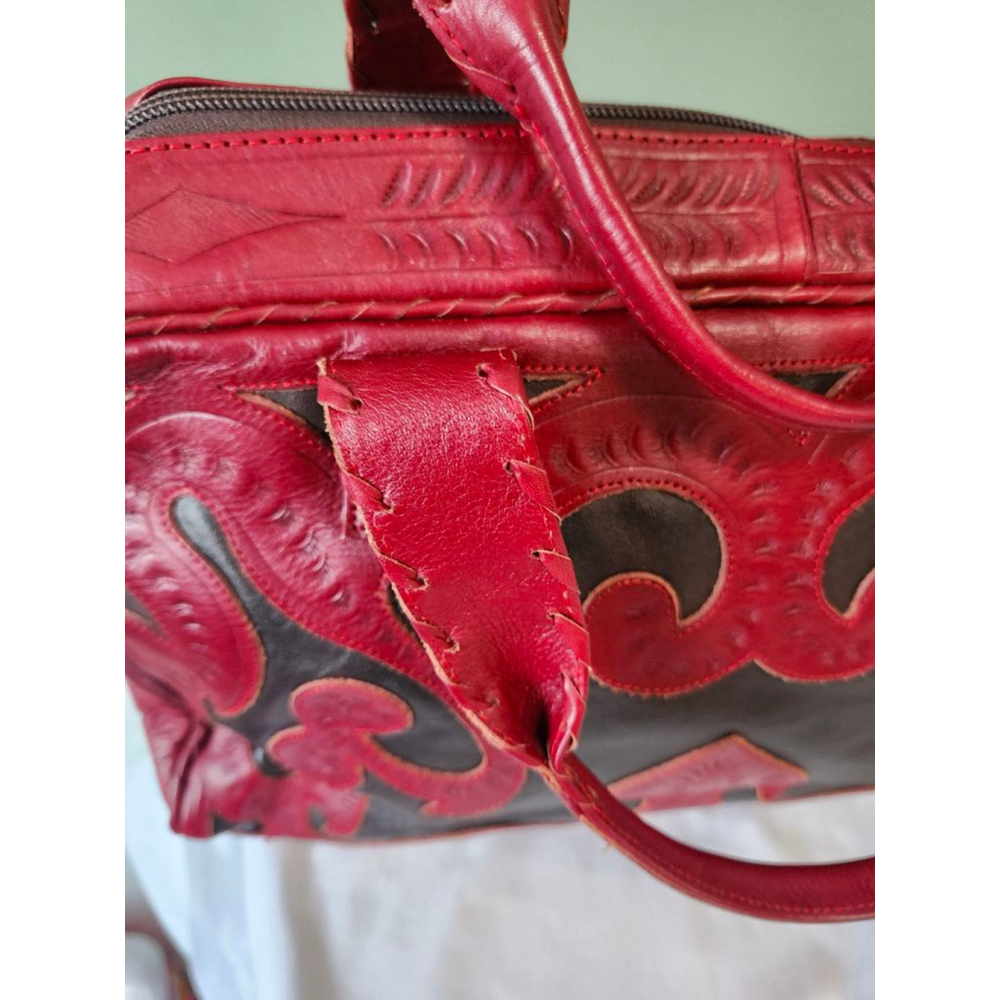 LABRADO LEATHER Satchel Red and Dark Brown - Picture 9 of 13